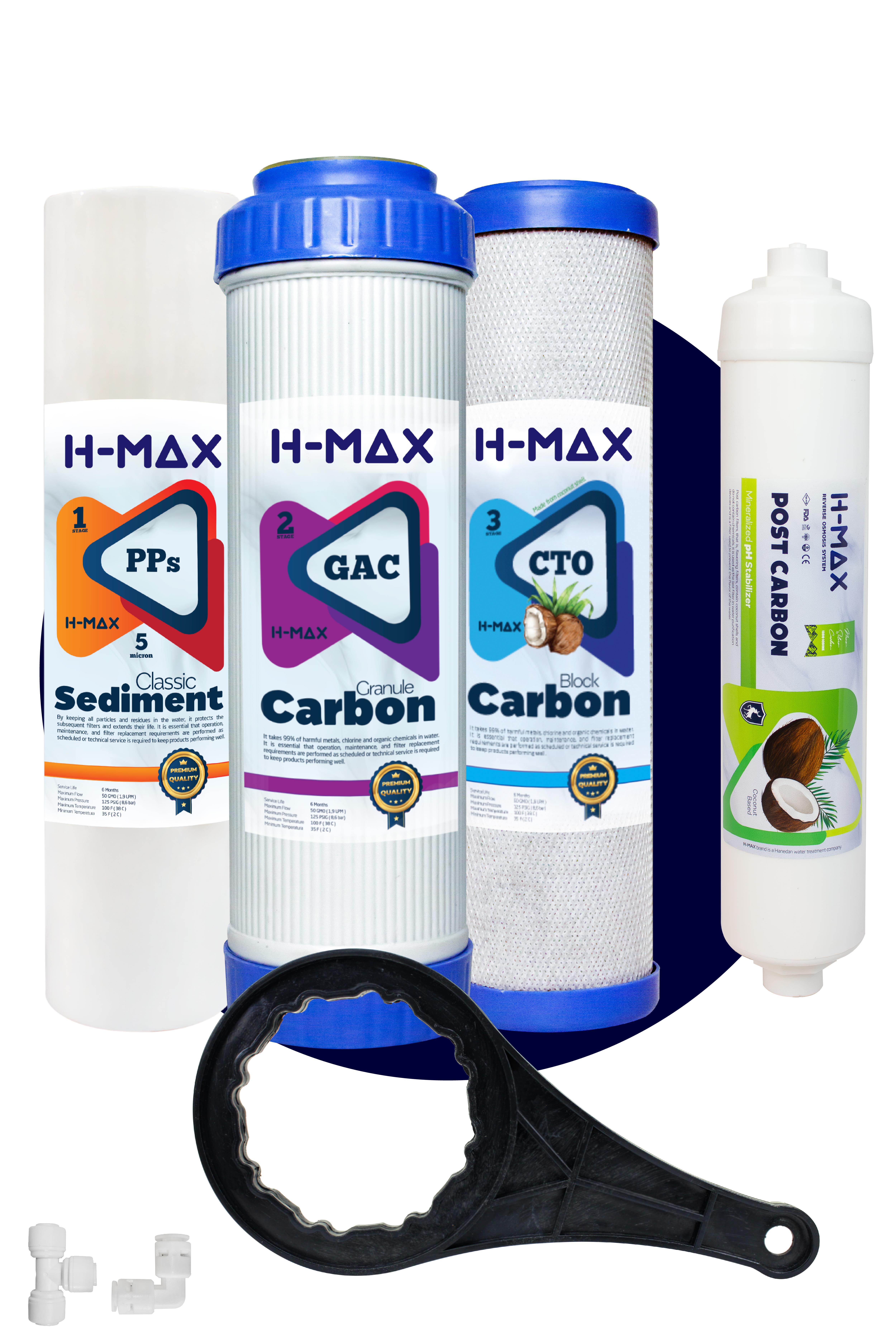 H-max Açık Kasa  Çift Karbonlu Su Arıtma 4'lü Filtre Seti - 0034