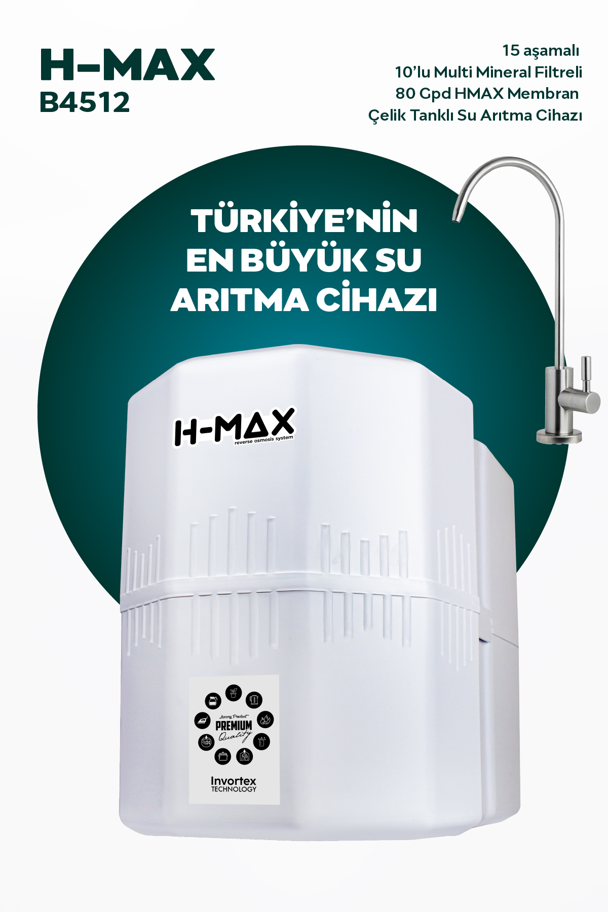 HMAX B4512 Modeli 12 Litre 15 Aşama Su Arıtma Cihazı 80 Gpd MembranHMAX B4512 Modeli 12 Litre 15 Aşama Su Arıtma Cihazı 80 Gpd Membran