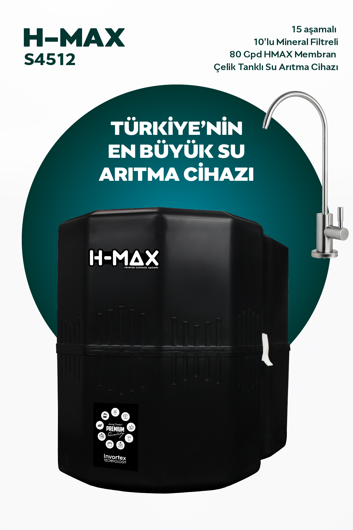 HMAX S4512 Modeli 12 Litre 15 Aşama Su Arıtma Cihazı 80 Gpd MembranHMAX S4512 Modeli 12 Litre 15 Aşama Su Arıtma Cihazı 80 Gpd Membran