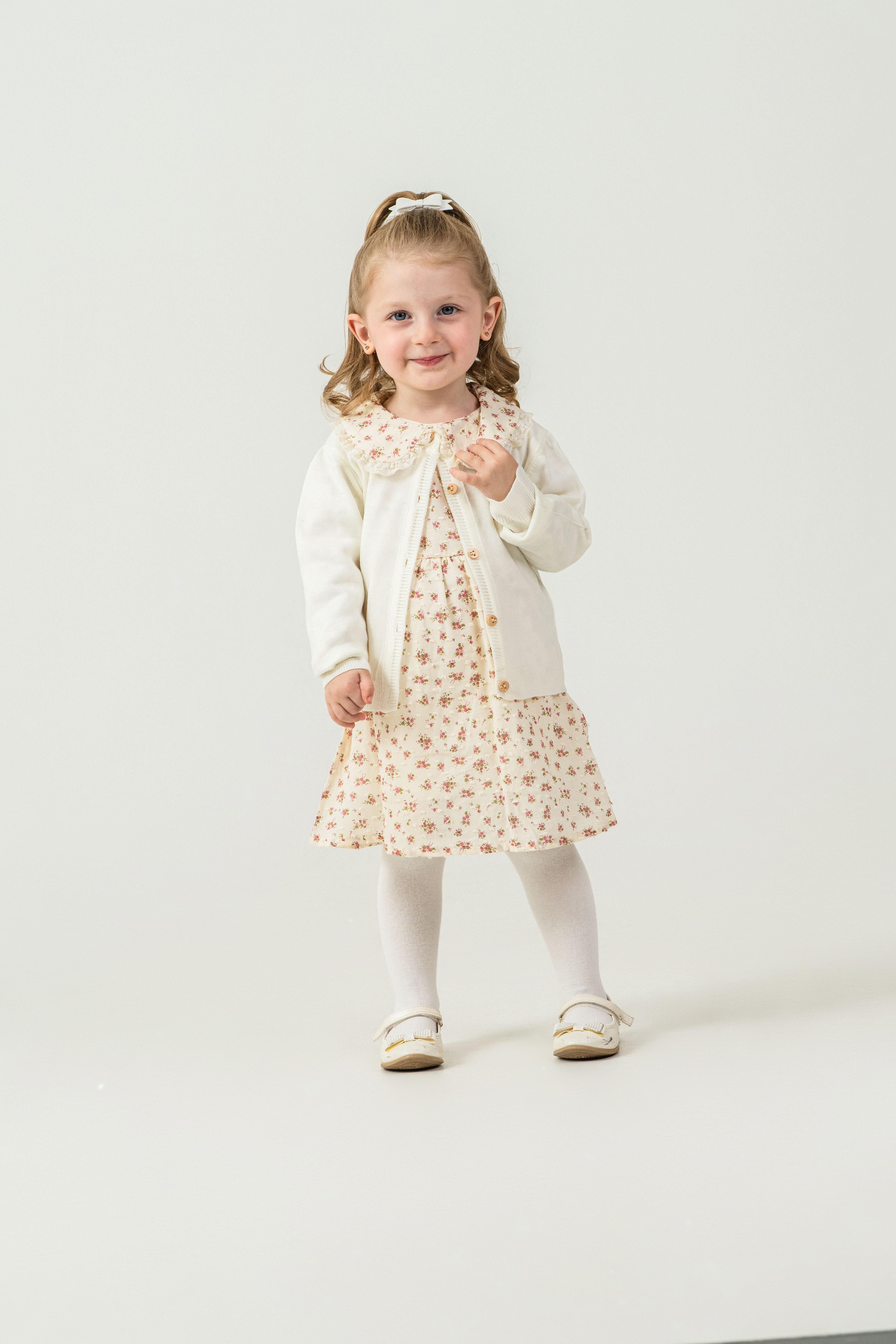 Miniksen Kız Bebek Çiçek Nakışlı Triko Ceketli Elbise-02225