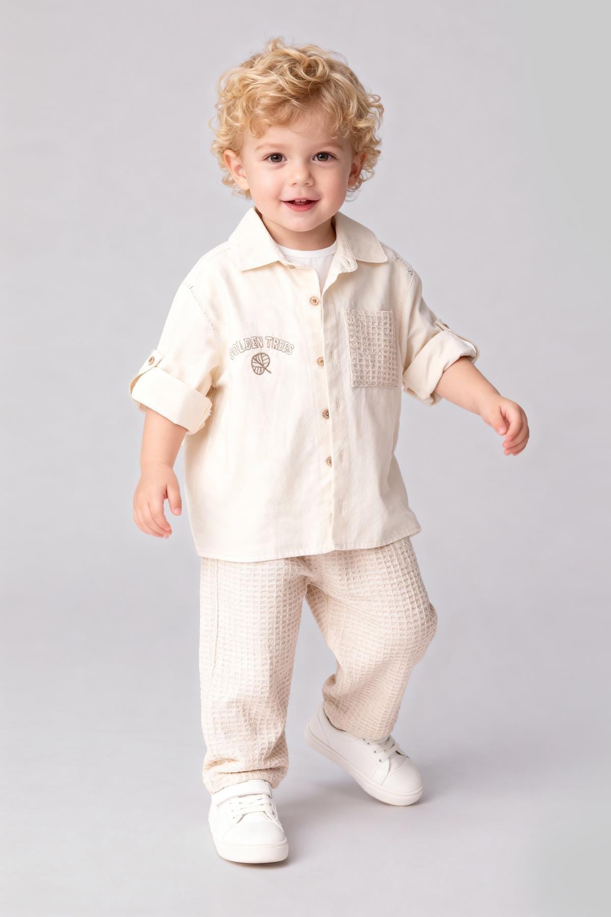 Tuffy Golden Trees Baskılı Erkek Bebek Dokuma Üçlü Takım-03755