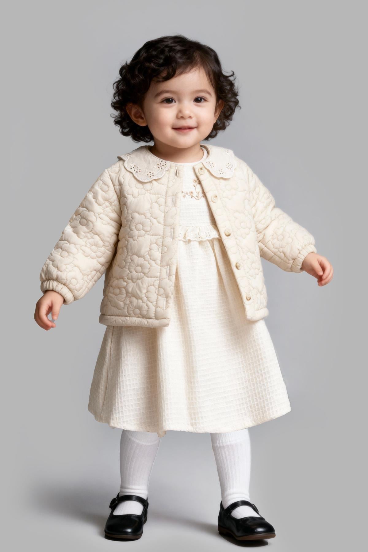 Tuffy Keten Jakarlı Kız Bebek Mikro Ceketli Elbise-02245