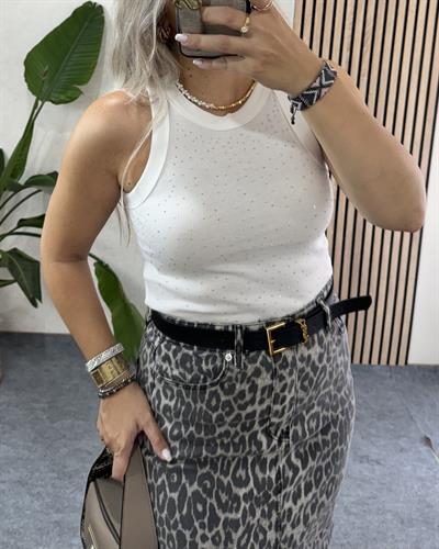 Beyaz taşlı halter yaka body