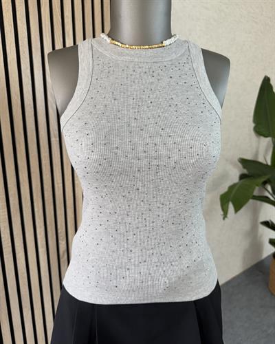 Gri taşlı halter yaka body