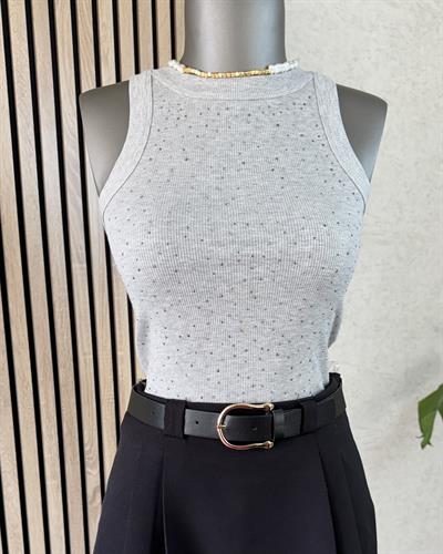 Gri taşlı halter yaka body