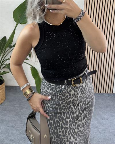 Siyah taşlı halter yaka body