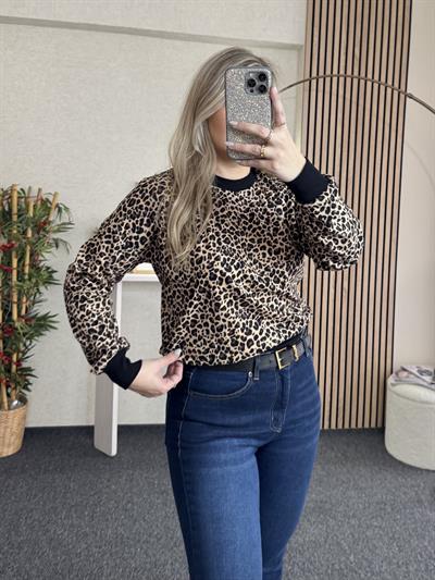 TABA-SİYAH LEOPAR PAMUK DOKUMA BLUZ 