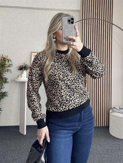 TABA-SİYAH LEOPAR PAMUK DOKUMA BLUZ 