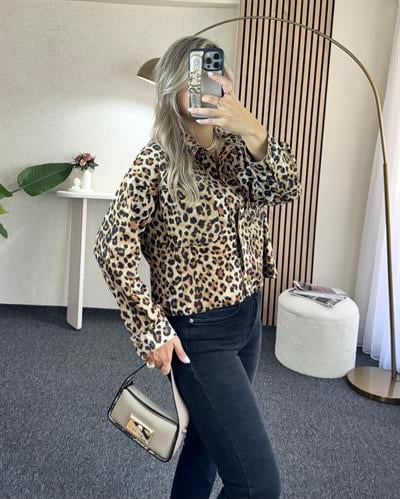 Leopar desenli Nubuk premium kalite önden cepli ince ceket