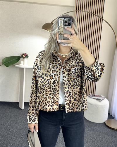 Leopar desenli Nubuk premium kalite önden cepli ince ceket