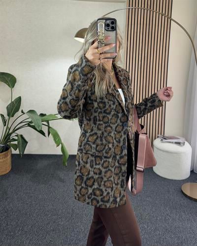 Premium Kalite Leopar Kaşe Ceket