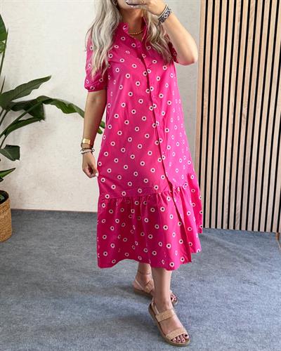 ELBİSEPapatya desenli pembe önden düğmeli elbise