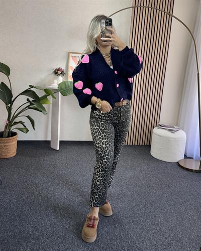 Lacivert Çilek Örme Detaylı Yün Hırka