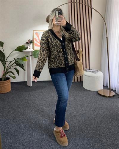 Leopar-Siyah yumoş hırka