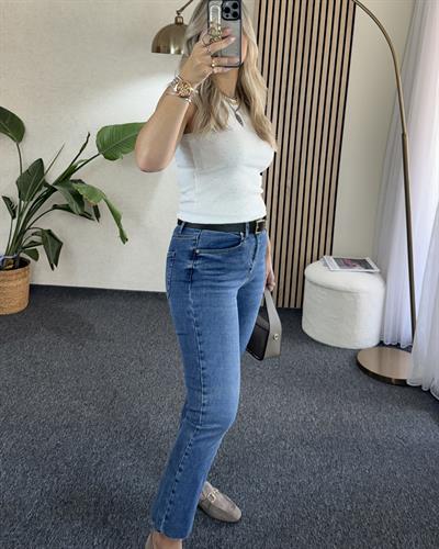 Mavi Orjinal Marka Etiketli Yüksek bel Vücudu toparlayan full likralı Boyfit jean Pantolon