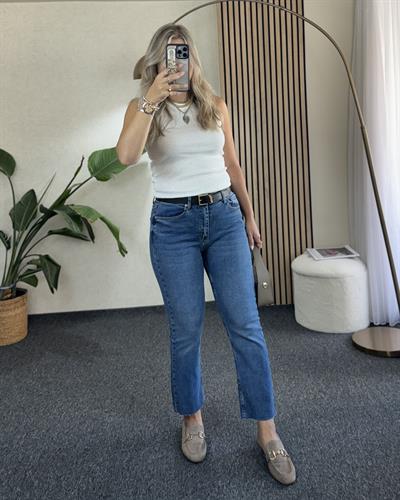 Mavi Orjinal Marka Etiketli Yüksek bel Vücudu toparlayan full likralı Boyfit jean Pantolon