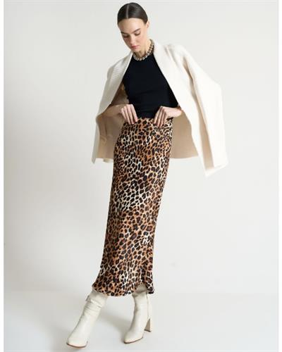 Leopar desenli midi boy dokuma etek