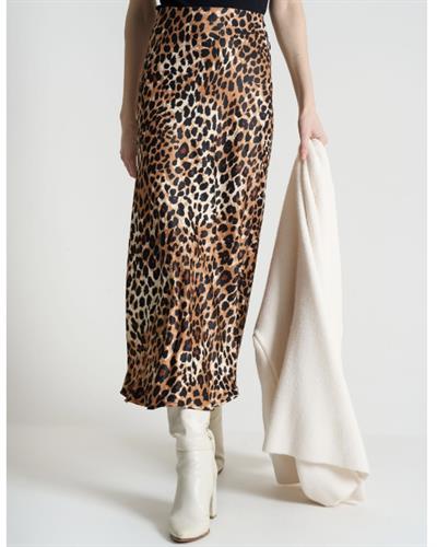 Leopar desenli midi boy dokuma etek