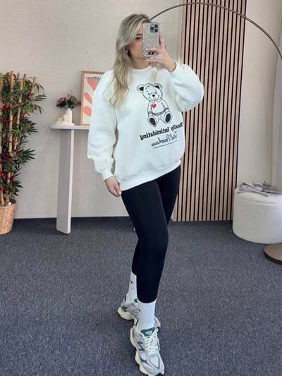 SWEATSHİRTBEYAZ AYICIK DESENLİ SWEATSHİRT