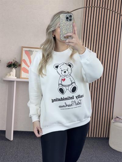 BEYAZ AYICIK DESENLİ SWEATSHİRT