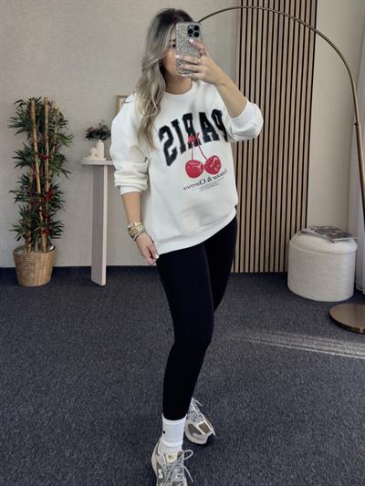 PARİS BASKILI EKRU 3 İPLİKLİ SWEATSHİRT