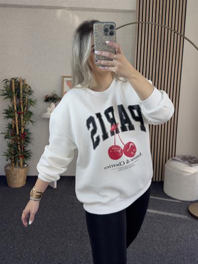 PARİS BASKILI EKRU 3 İPLİKLİ SWEATSHİRT