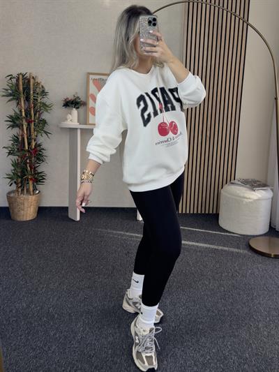 PARİS BASKILI EKRU 3 İPLİKLİ SWEATSHİRT