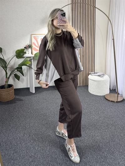 Kahverengi Garnili Oversize Takım