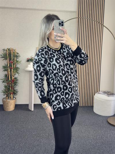 GRİ LEOPAR TUNİK KAZAK