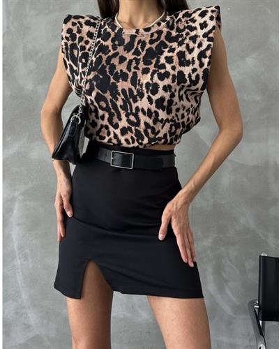 Leopar desenli vatkalı tshirt
