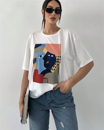 Pamuklu resim detaylı tshirt