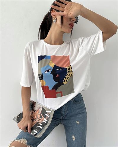 Pamuklu resim detaylı tshirt