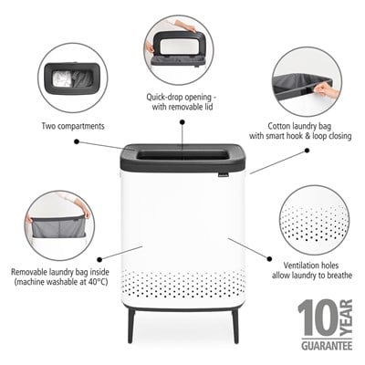 Brabantia Bo Beyaz Plastik Kapaklı Çamaşır Sepeti 2x45 L