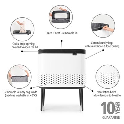 Brabantia Bo Beyaz Plastik Kapaklı Çamaşır Sepeti 60 L