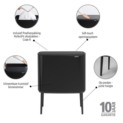 Brabantia Bo Matt Black Dokunmatik Çöp Kutusu 36 L 