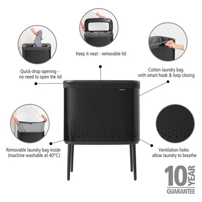 Brabantia Bo Matt Black Plastik Kapaklı Çamaşır Sepeti 60 L (BRA 200526)