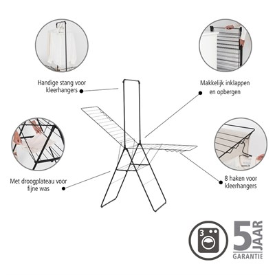 Brabantia Mat Siyah Ekstra Askılıklı Çamaşır Kurutma Askısı 25 Metre