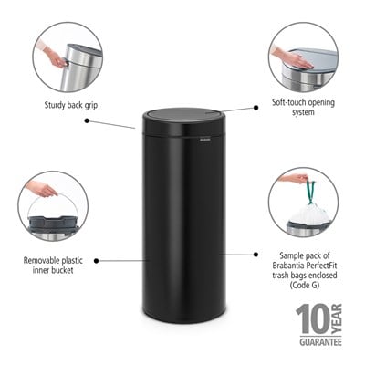 Brabantia Matt Black New Dokunmatik Çöp Kutusu 30 L