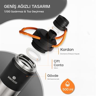 Santeco Ktwo Sporcu Termosu 500 Ml-Siyah
