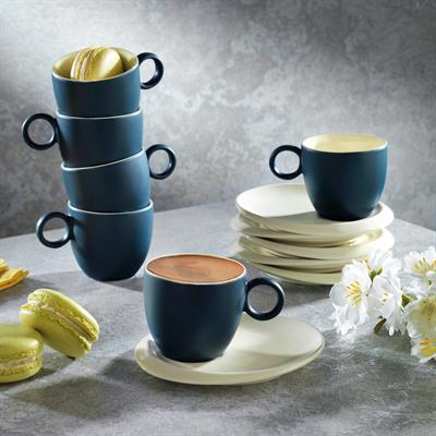 Schafer Aurora 6 Kişilik Kahve Fincan Takımı 12 Parça-Lacivert/Bej