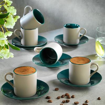 Schafer Aurora 6 Kişilik Kahve Fincan Takımı 12 Parça-Gri/Yeşil