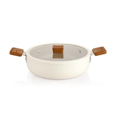 Schafer Ceramoni Seramik Basık Tencere 26 Cm-Krem