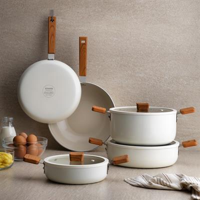 Schafer Ceramoni Seramik Basık Tencere 28 Cm-Krem