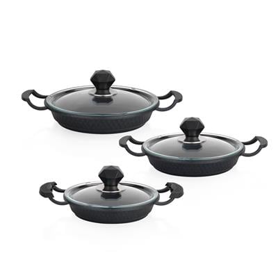 Schafer Crystal 3 lü Döküm Sahan Seti 6 Parça-Siyah