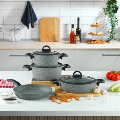 Schafer Cucina Yanmaz Yapışmaz Tencere Seti 7 Parça-Gri