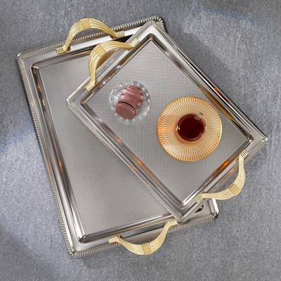 Schafer Ela 2 li Dikdörtgen Çay Tepsisi-Platin03