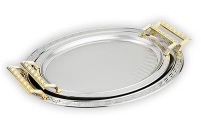 Schafer Ela 2 li Oval Çay Tepsisi-Platin02