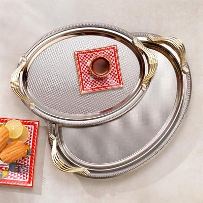 Schafer Ela 2 li Oval Çay Tepsisi-Platin01