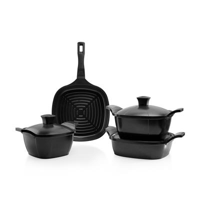 Schafer Felsen Kare Seramik Tencere Seti 7 Parça-Siyah