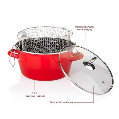 Schafer Fry Çıtır Kızartma Tenceresi 22 Cm-3 Parça-Kırmızı